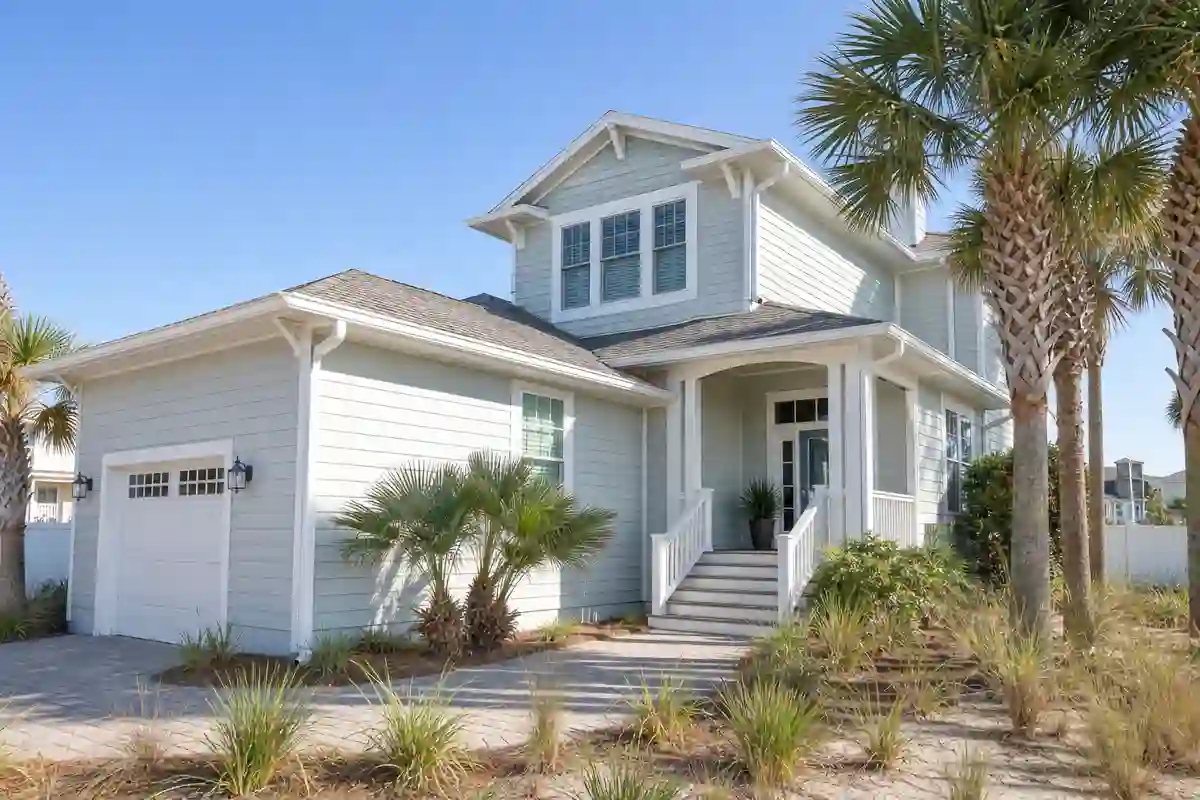Coastal-style Jacksonville Beach home with clean white gutters and downspouts