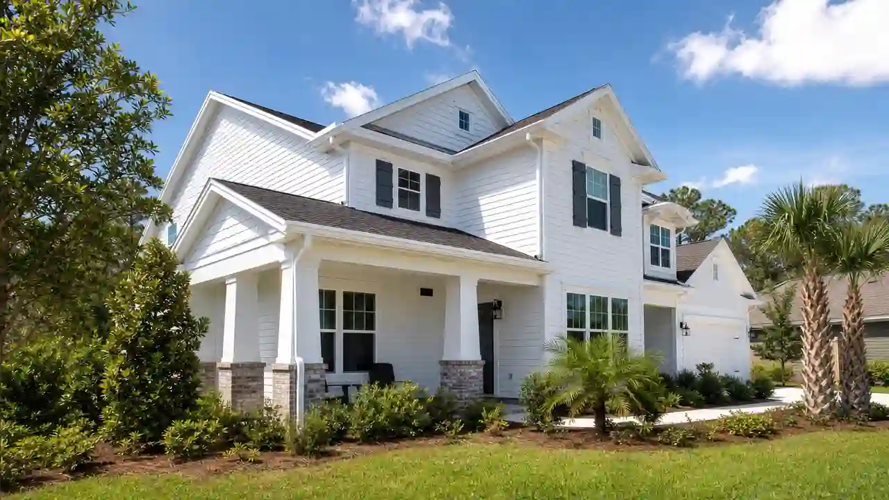 Finished seamless gutter system on an upscale Northeast Florida home